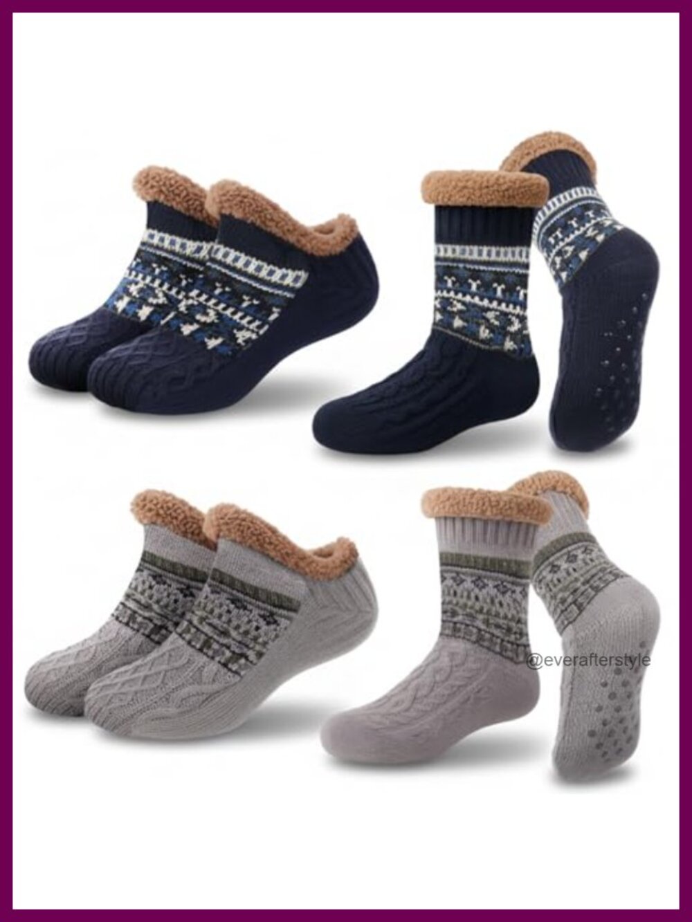 Fuzzy Non Slip Slipper Socks Sherpa Fleece Lined Winter Warm Gift 4 Pairs